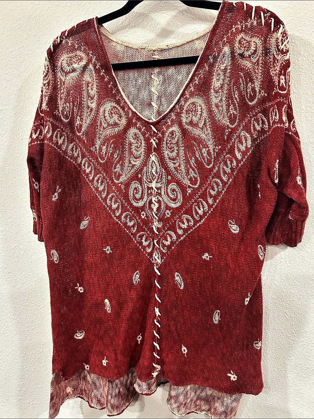Sundance Paisley Cotton Tunic in Rust Red & White Size Medium